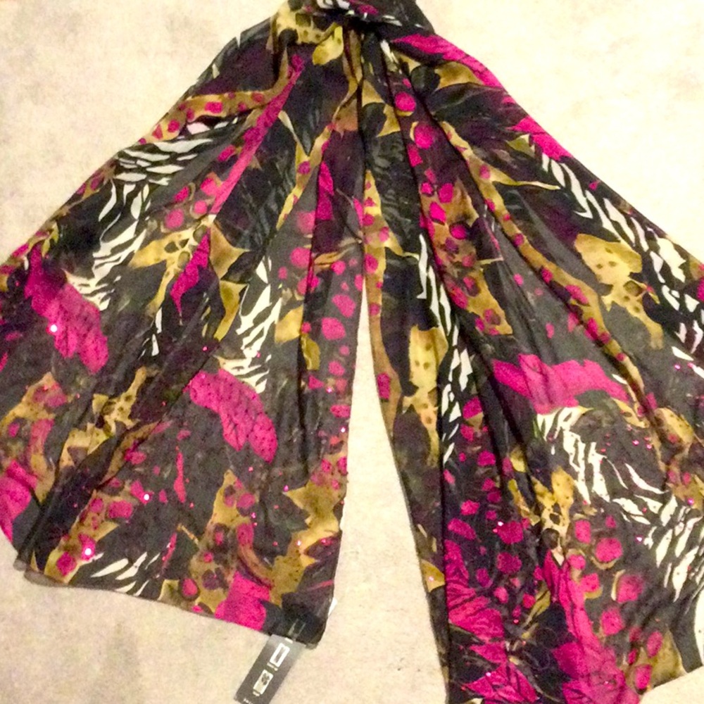 Massimo Fuchsia and Black scarf, coverup sequin large rectangle.